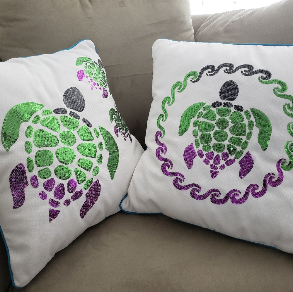 Set of Two Sequence Turtle Accent Pillows 🐢